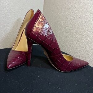 Red, high heels, Michael Kors faux alligator leather worn slightly